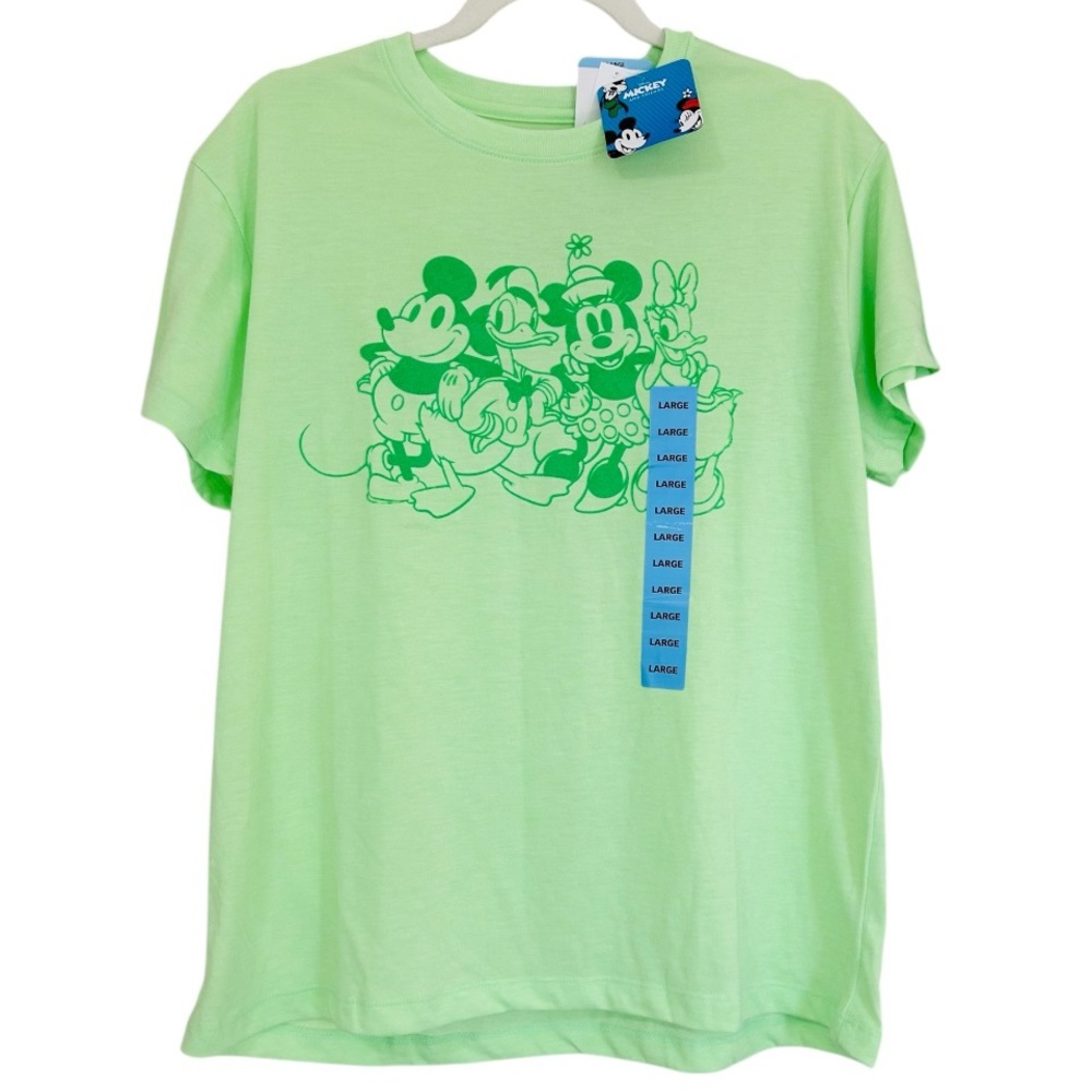 New Disney Short Sleeve Tee Green Sizes L , XS Disney Mickey and Friends Women
